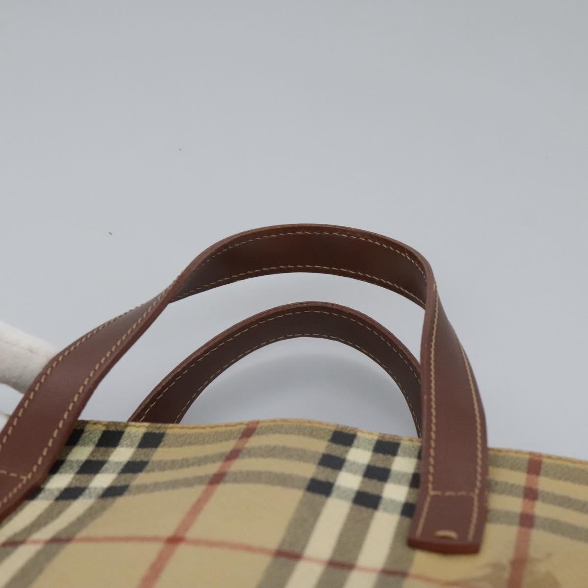 BURBERRY Nova Check Hand Bag PVC Beige Brown gold Auth BD438