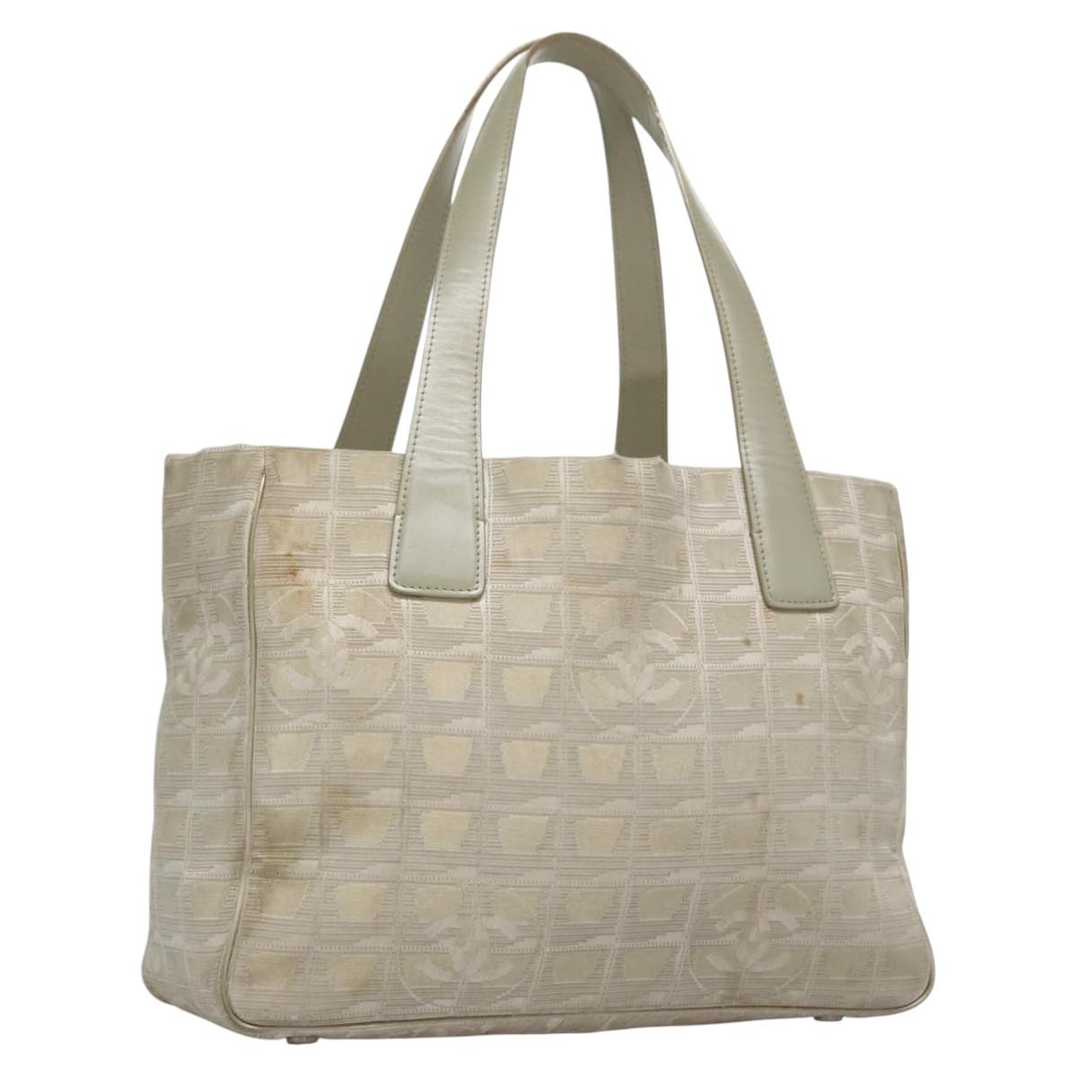 CHANEL New travel line Tote Bag Canvas Beige CC Auth BD439