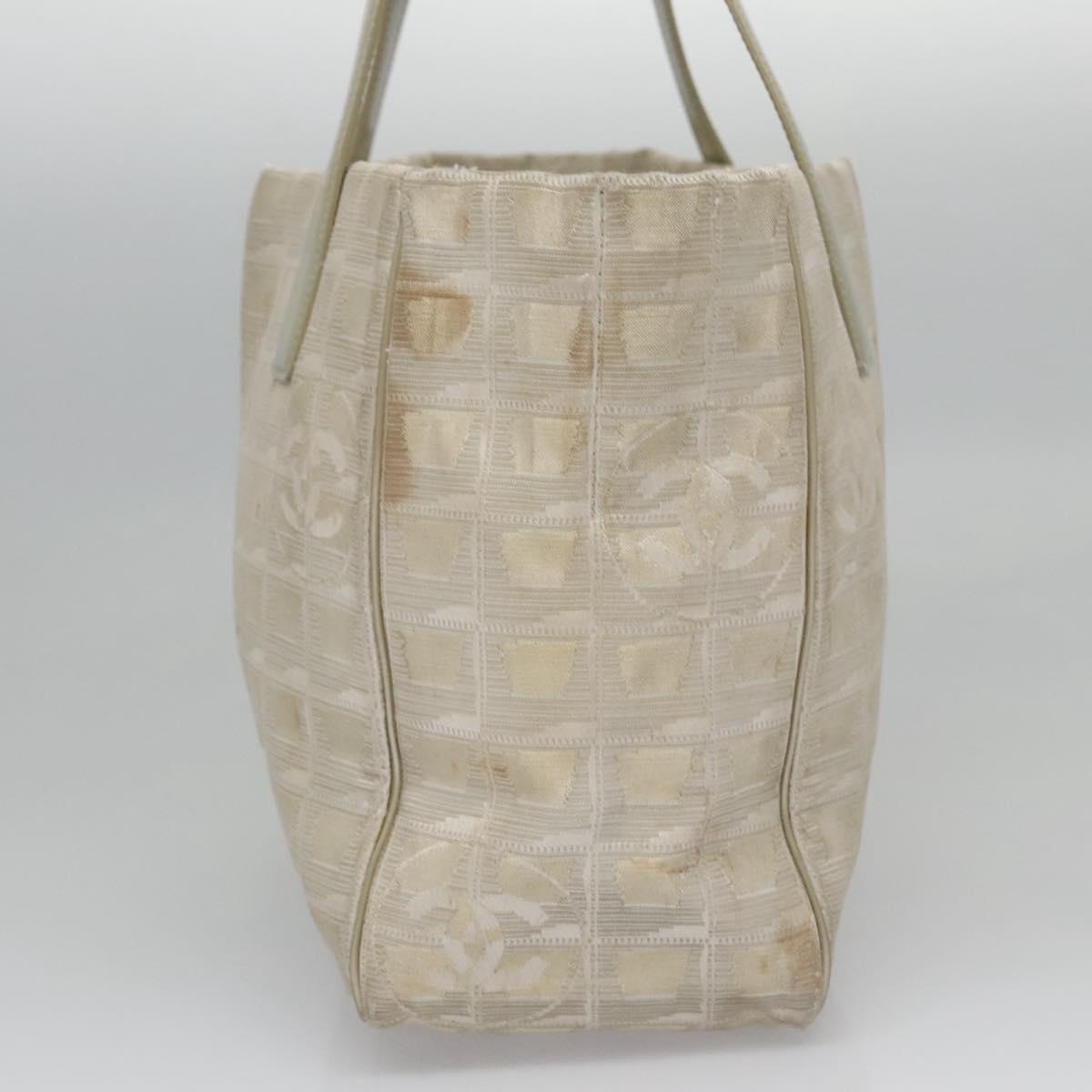 CHANEL New travel line Tote Bag Canvas Beige CC Auth BD439