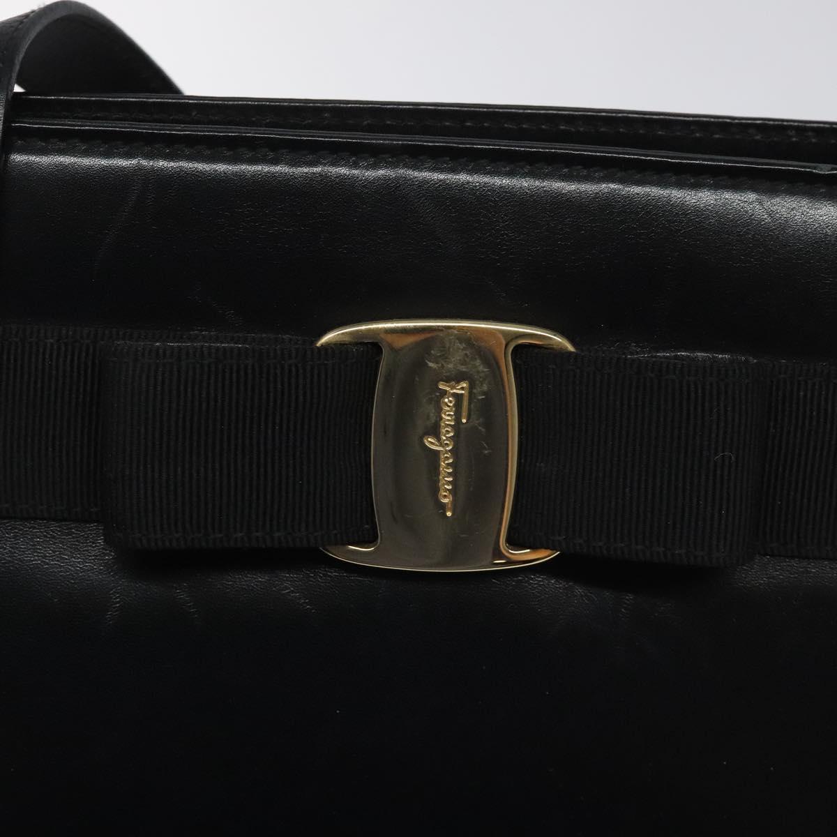 Salvatore Ferragamo Vala Shoulder Bag Leather Black Gold Auth BD443