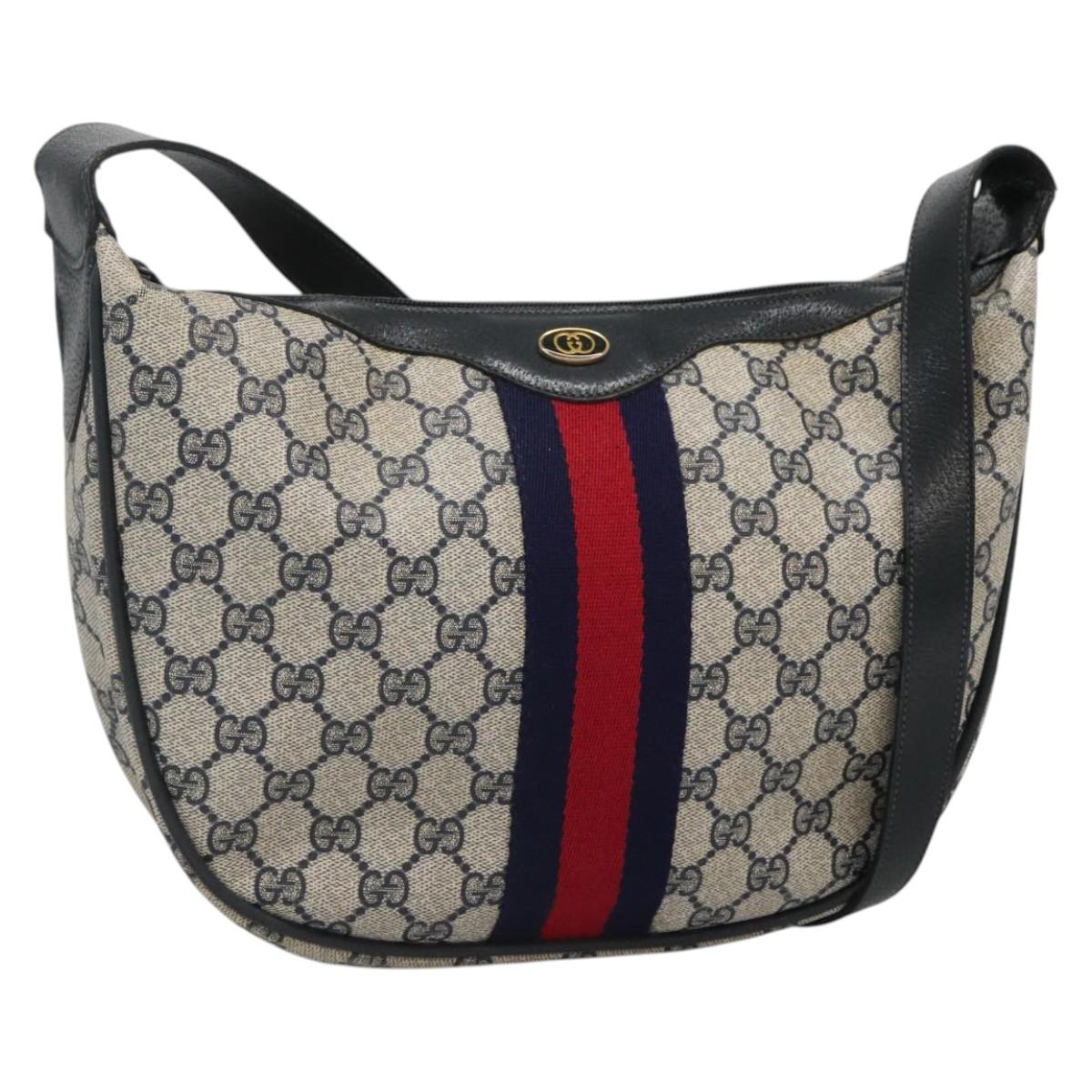 GUCCI GG Supreme Sherry Line Shoulder Bag PVC Navy Red 41 02 008 Auth BD467