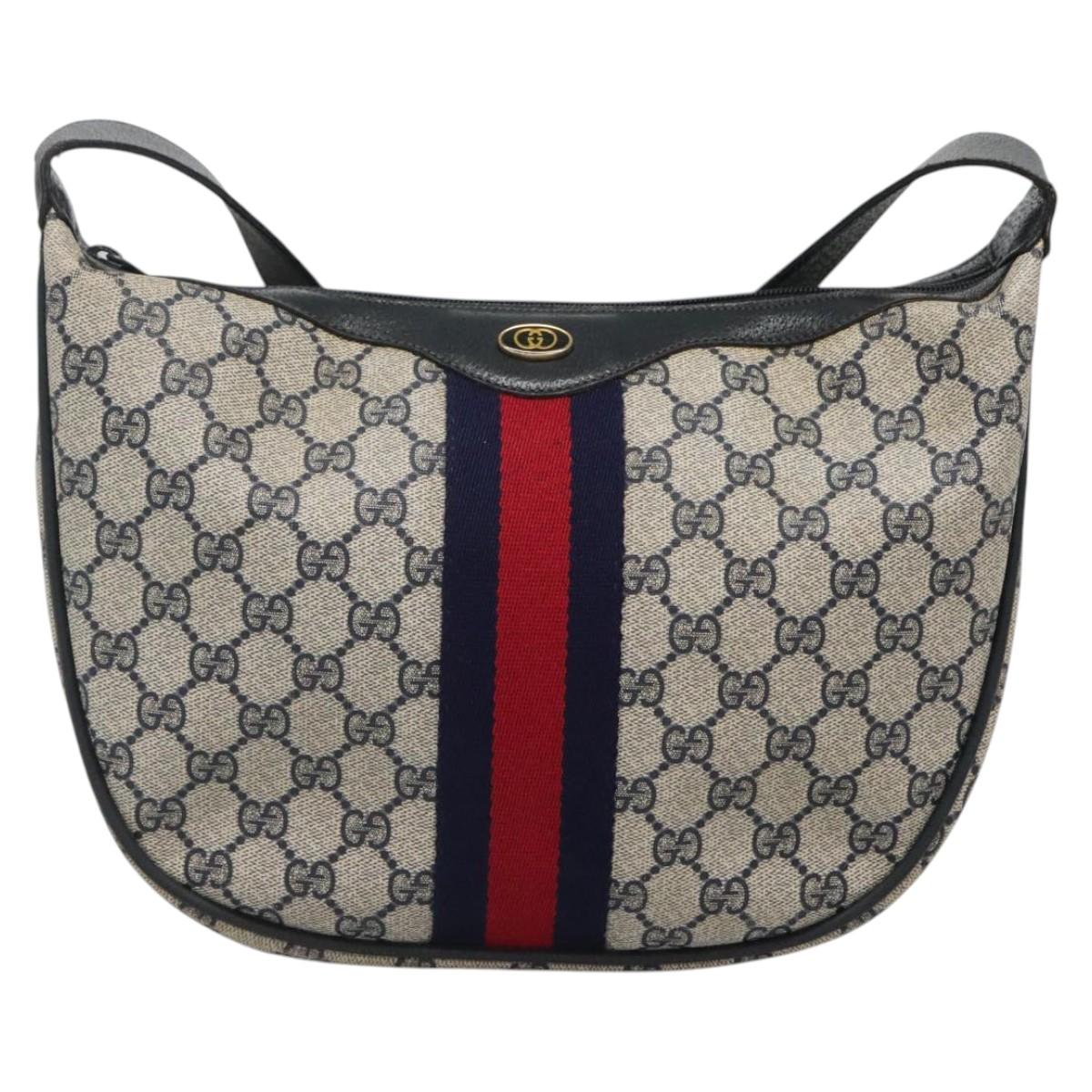 GUCCI GG Supreme Sherry Line Shoulder Bag PVC Navy Red 41 02 008 Auth BD467