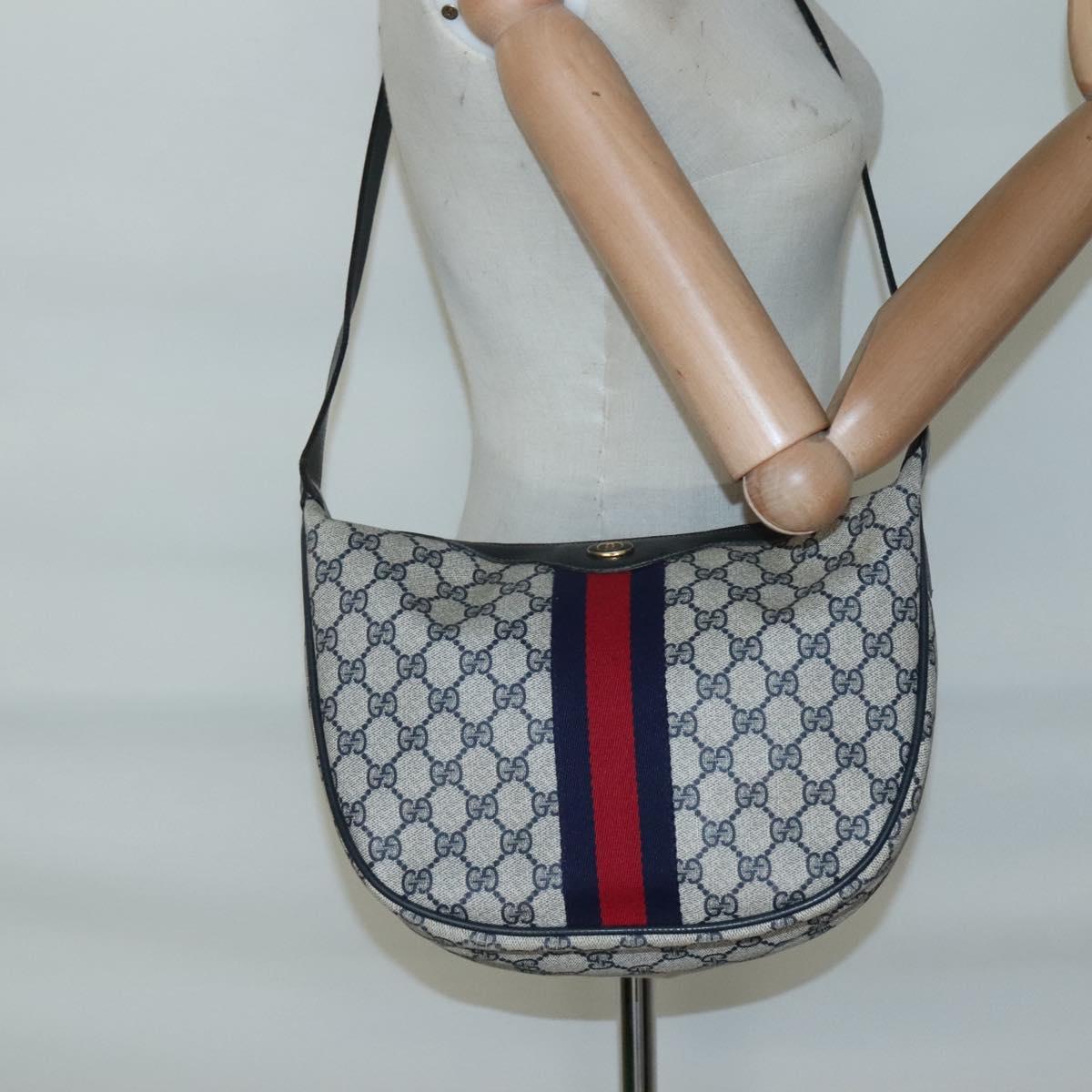 GUCCI GG Supreme Sherry Line Shoulder Bag PVC Navy Red 41 02 008 Auth BD467