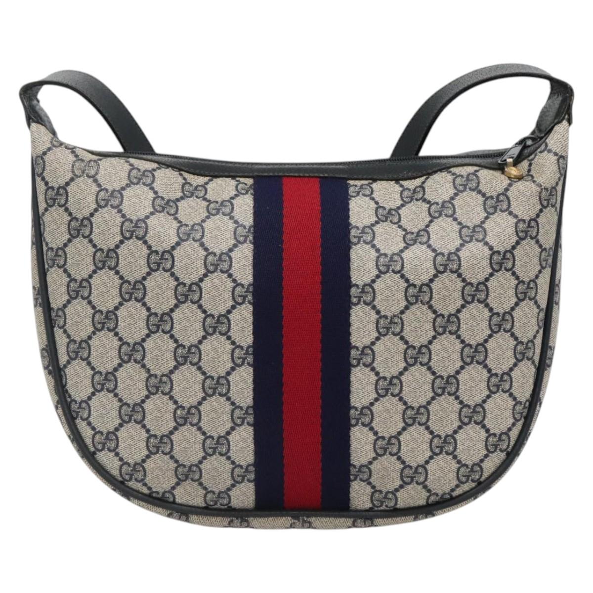 GUCCI GG Supreme Sherry Line Shoulder Bag PVC Navy Red 41 02 008 Auth BD467