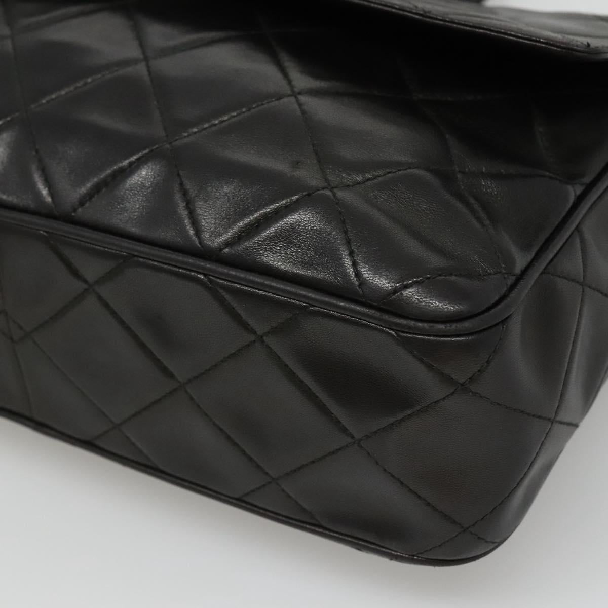 CHANEL Matelasse Tassel Shoulder Bag Lamb Skin Black Gold CC Auth BD484A