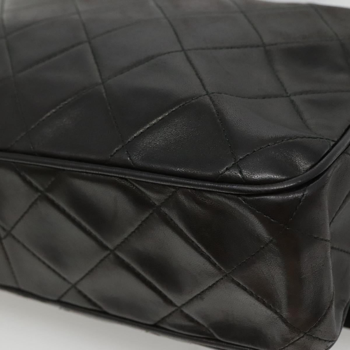 CHANEL Matelasse Tassel Shoulder Bag Lamb Skin Black Gold CC Auth BD484A