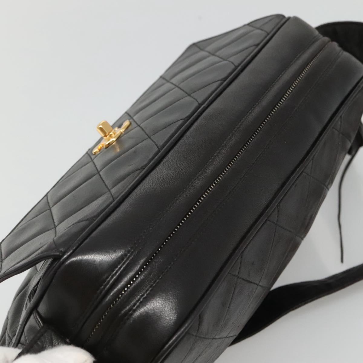 CHANEL Matelasse Tassel Shoulder Bag Lamb Skin Black Gold CC Auth BD484A