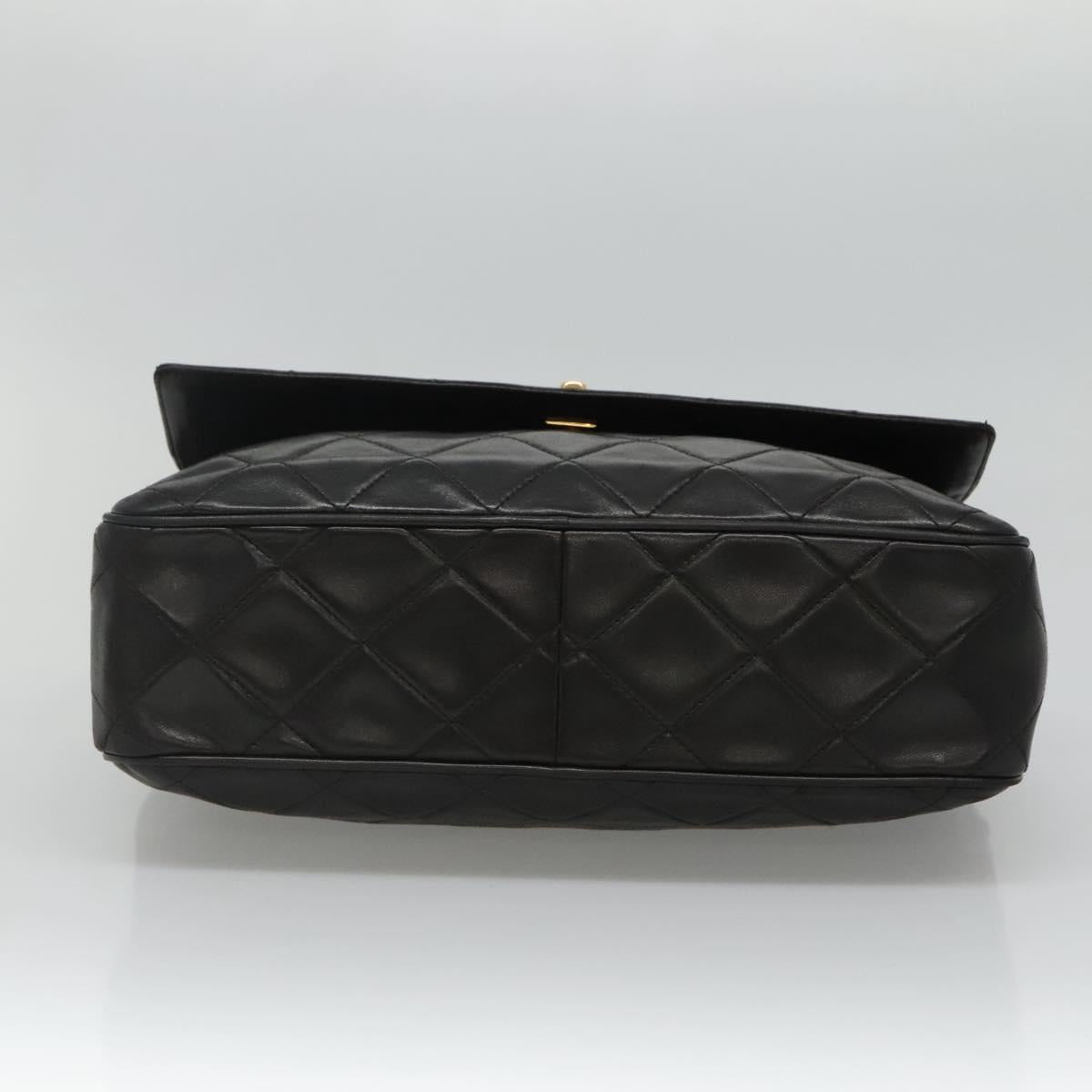 CHANEL Matelasse Tassel Shoulder Bag Lamb Skin Black Gold CC Auth BD484A