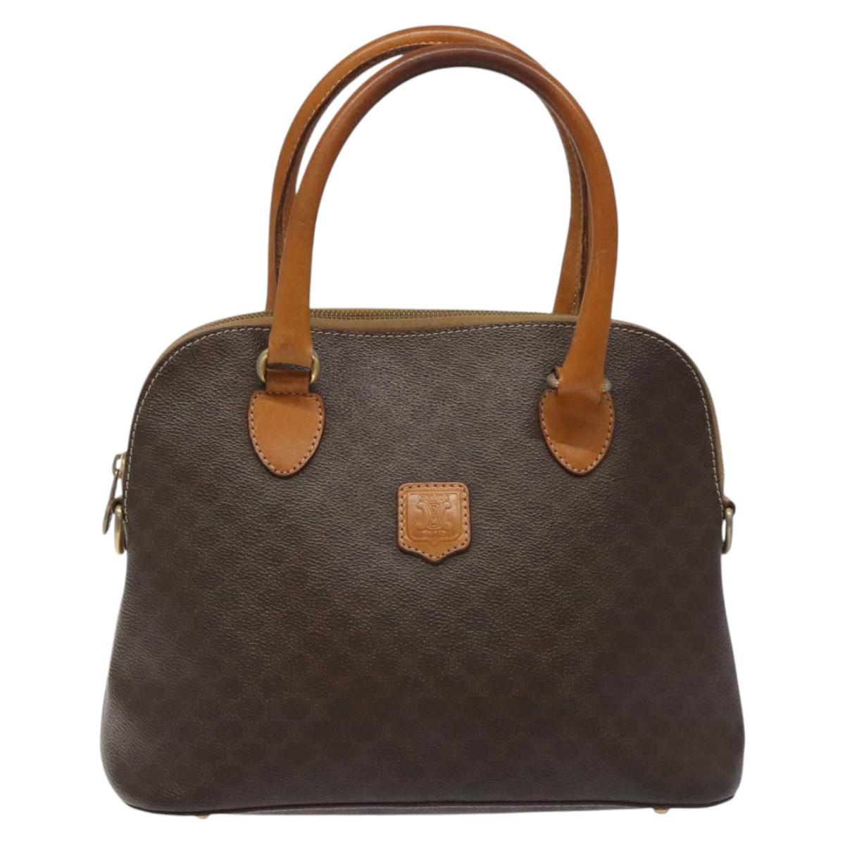 CELINE Macadam Canvas Hand Bag PVC Leather Brown Gold Auth BD487