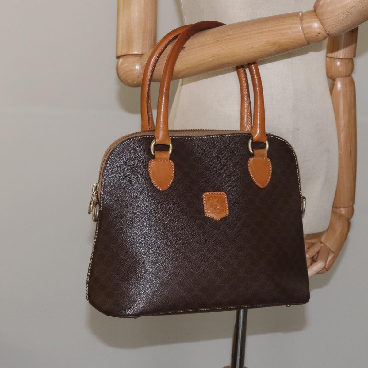 CELINE Macadam Canvas Hand Bag PVC Leather Brown Gold Auth BD487