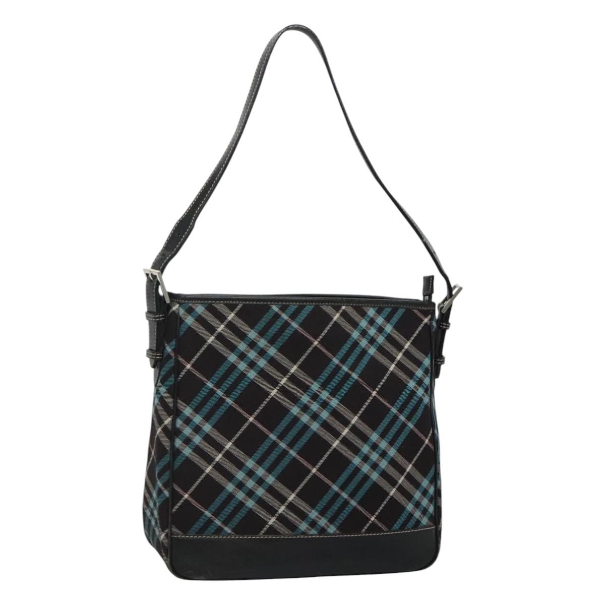 BURBERRY Nova Check Blue Label Shoulder Bag Canvas Blue Silver Auth BD488