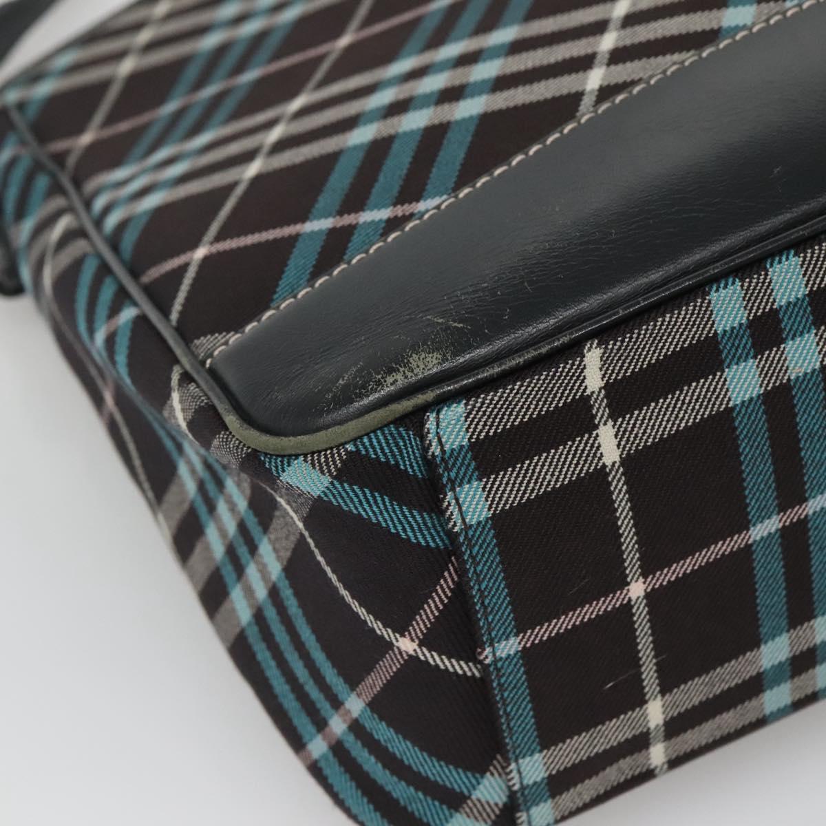 BURBERRY Nova Check Blue Label Shoulder Bag Canvas Blue Silver Auth BD488