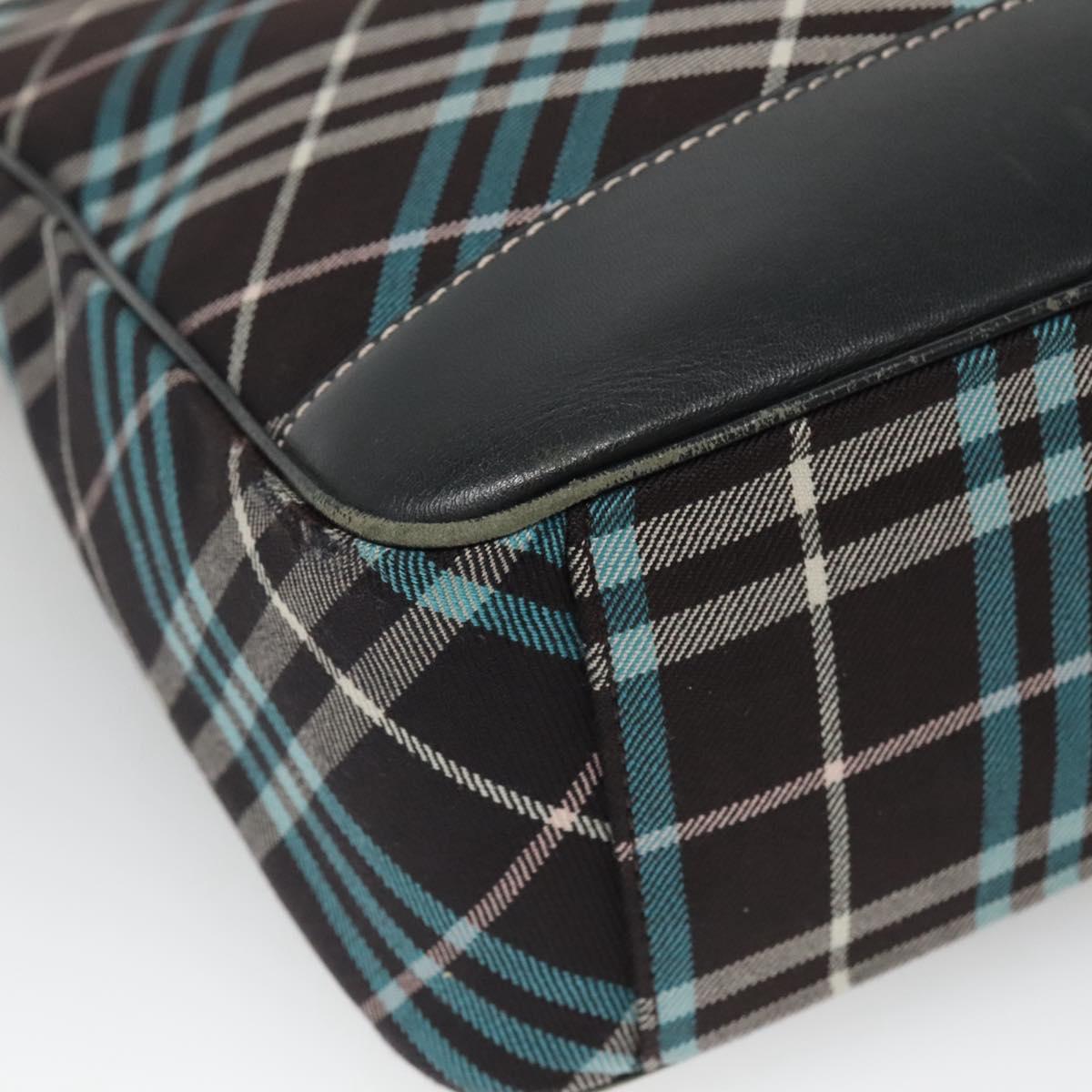 BURBERRY Nova Check Blue Label Shoulder Bag Canvas Blue Silver Auth BD488