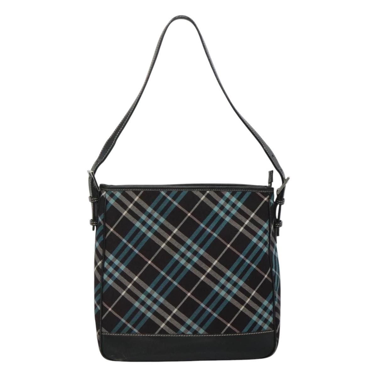 BURBERRY Nova Check Blue Label Shoulder Bag Canvas Blue Silver Auth BD488