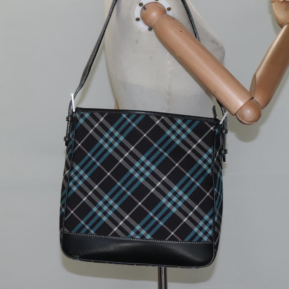 BURBERRY Nova Check Blue Label Shoulder Bag Canvas Blue Silver Auth BD488