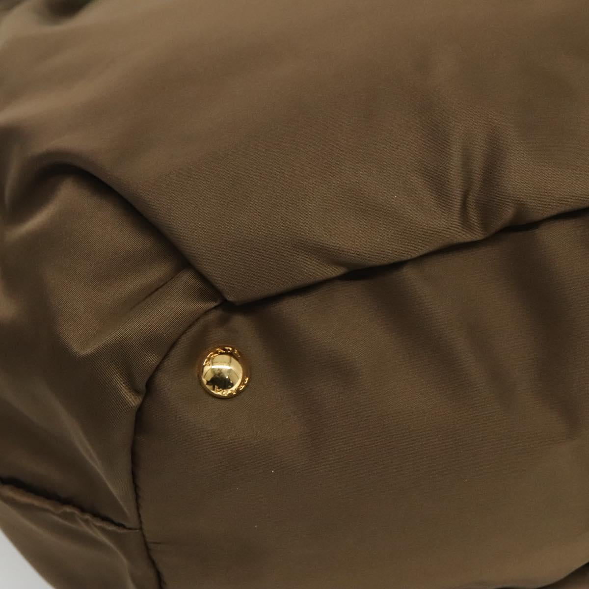 PRADA Tote Bag Nylon Khaki Gold Auth BD489