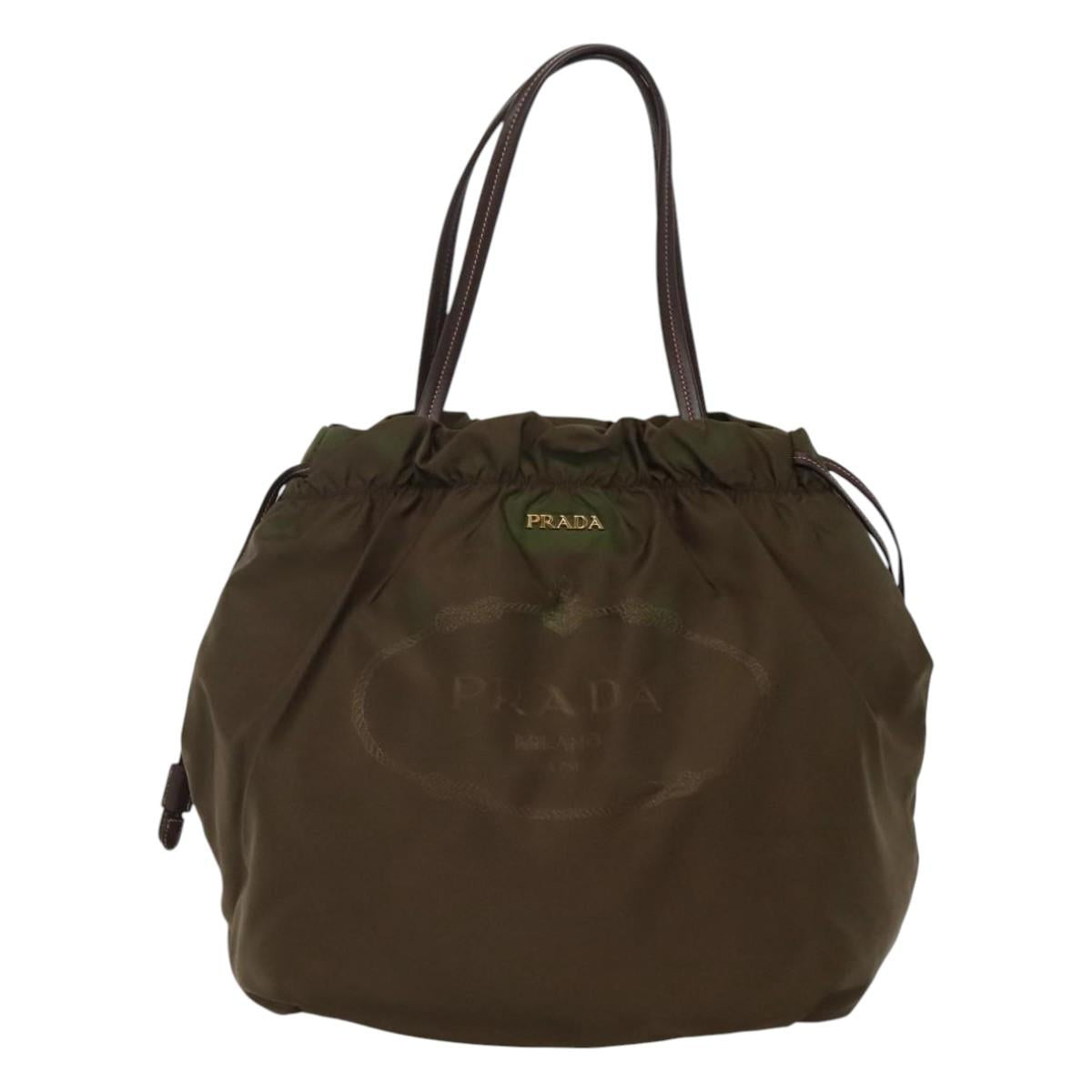 PRADA Tote Bag Nylon Khaki Gold Auth BD489