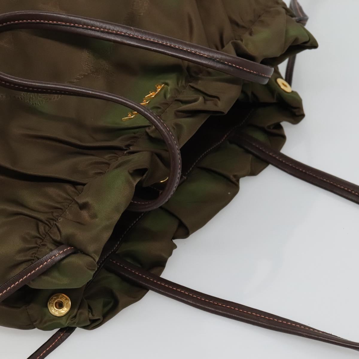 PRADA Tote Bag Nylon Khaki Gold Auth BD489