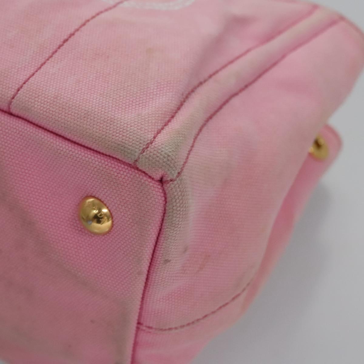 PRADA Canapa PM Hand Bag Denim 2way Pink Gold Auth BD514