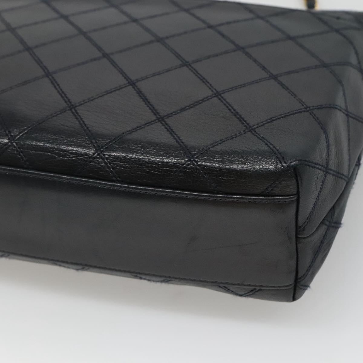 CHANEL Bicolore Deca Coco Chain Shoulder Bag Lamb Skin Navy Gold CC Auth BD569