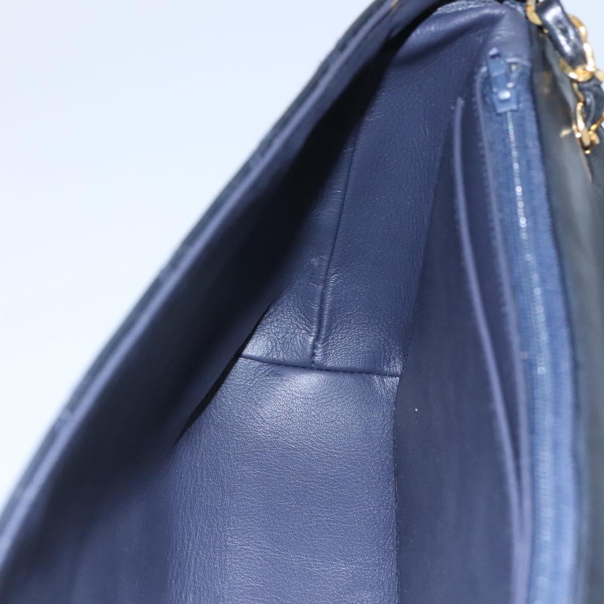 CHANEL Bicolore Deca Coco Chain Shoulder Bag Lamb Skin Navy Gold CC Auth BD569