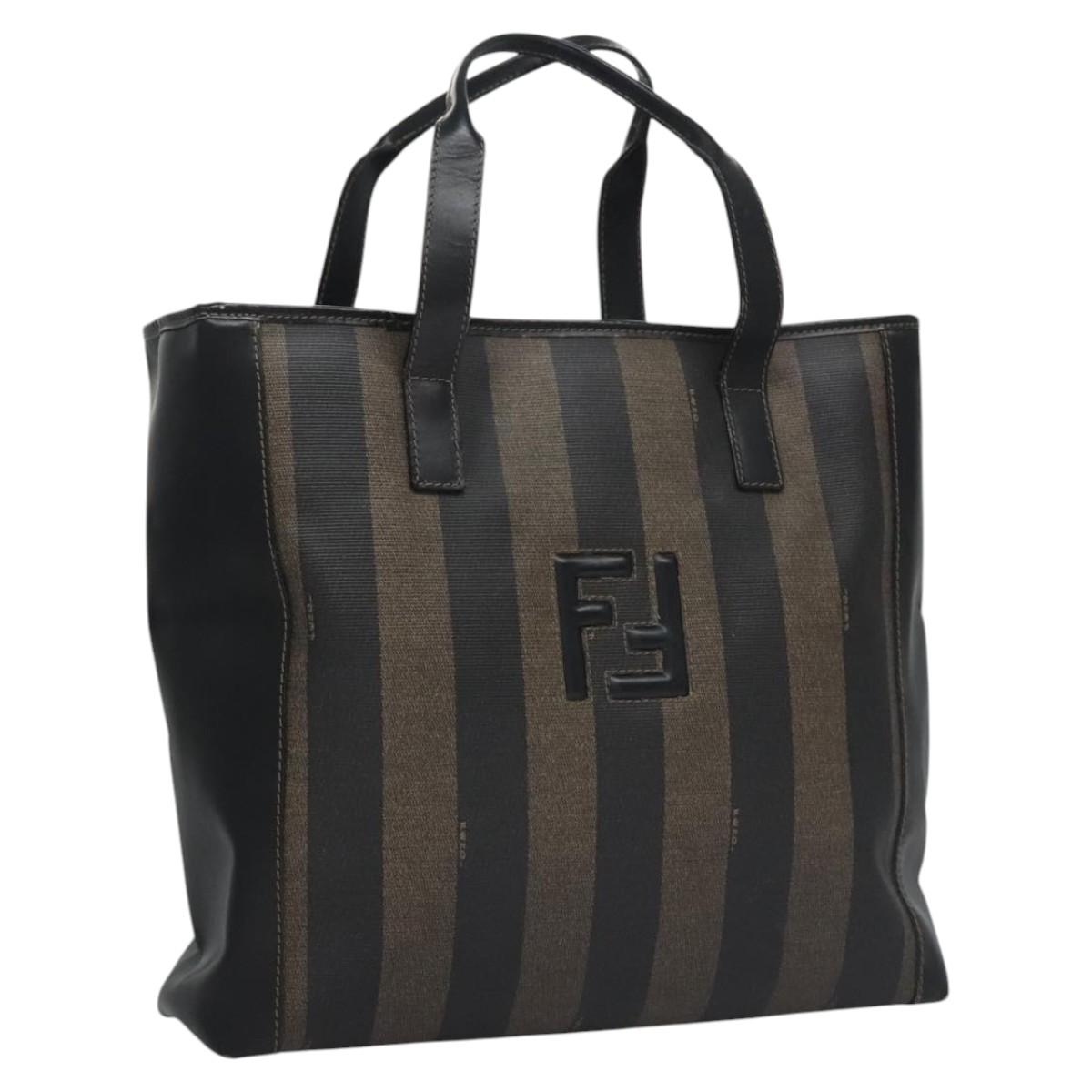 FENDI Pecan Canvas Tote Bag Brown Black Auth BD578