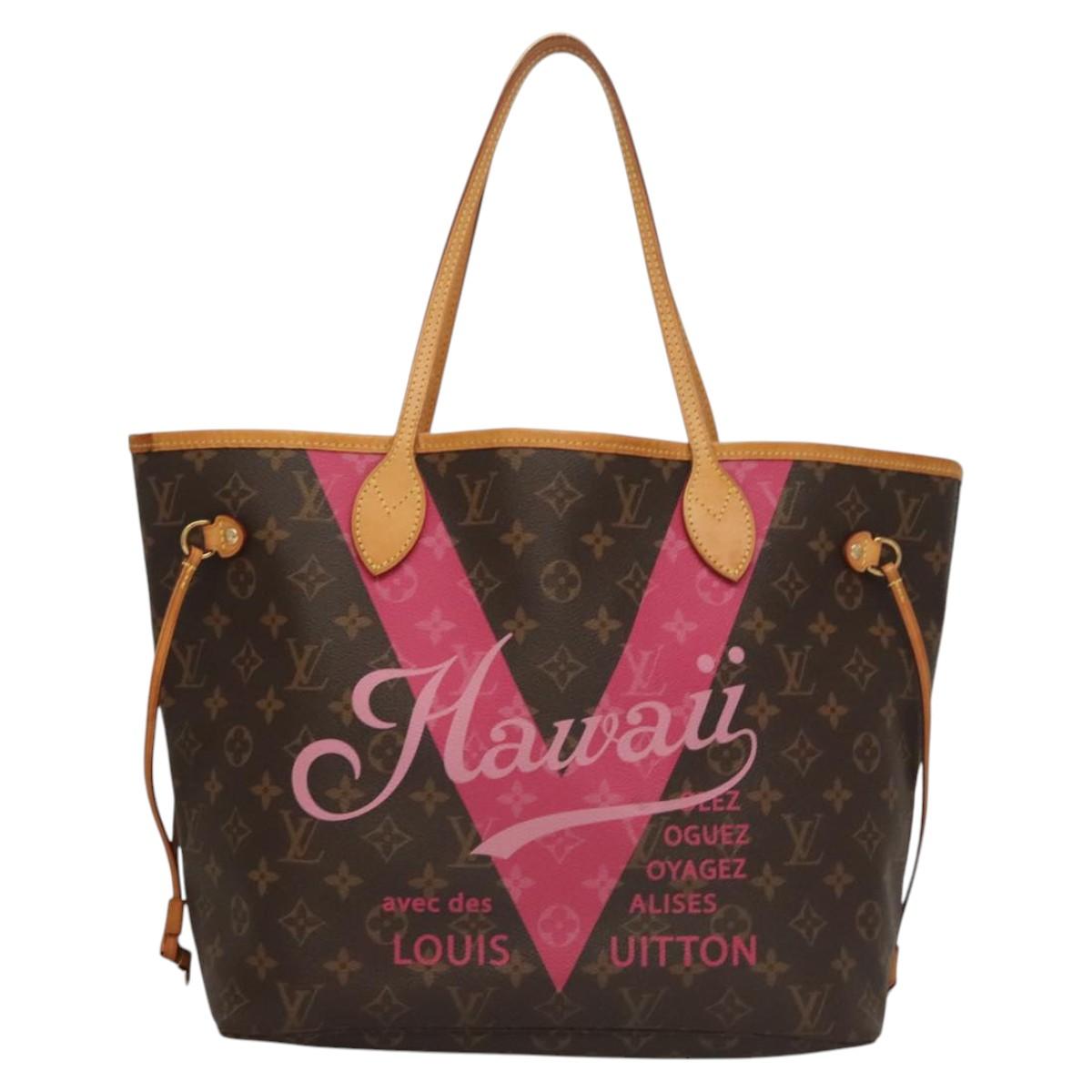 LOUIS VUITTON Monogram V Line Neverfull MM Tote Bag Pink LV Auth BD681A