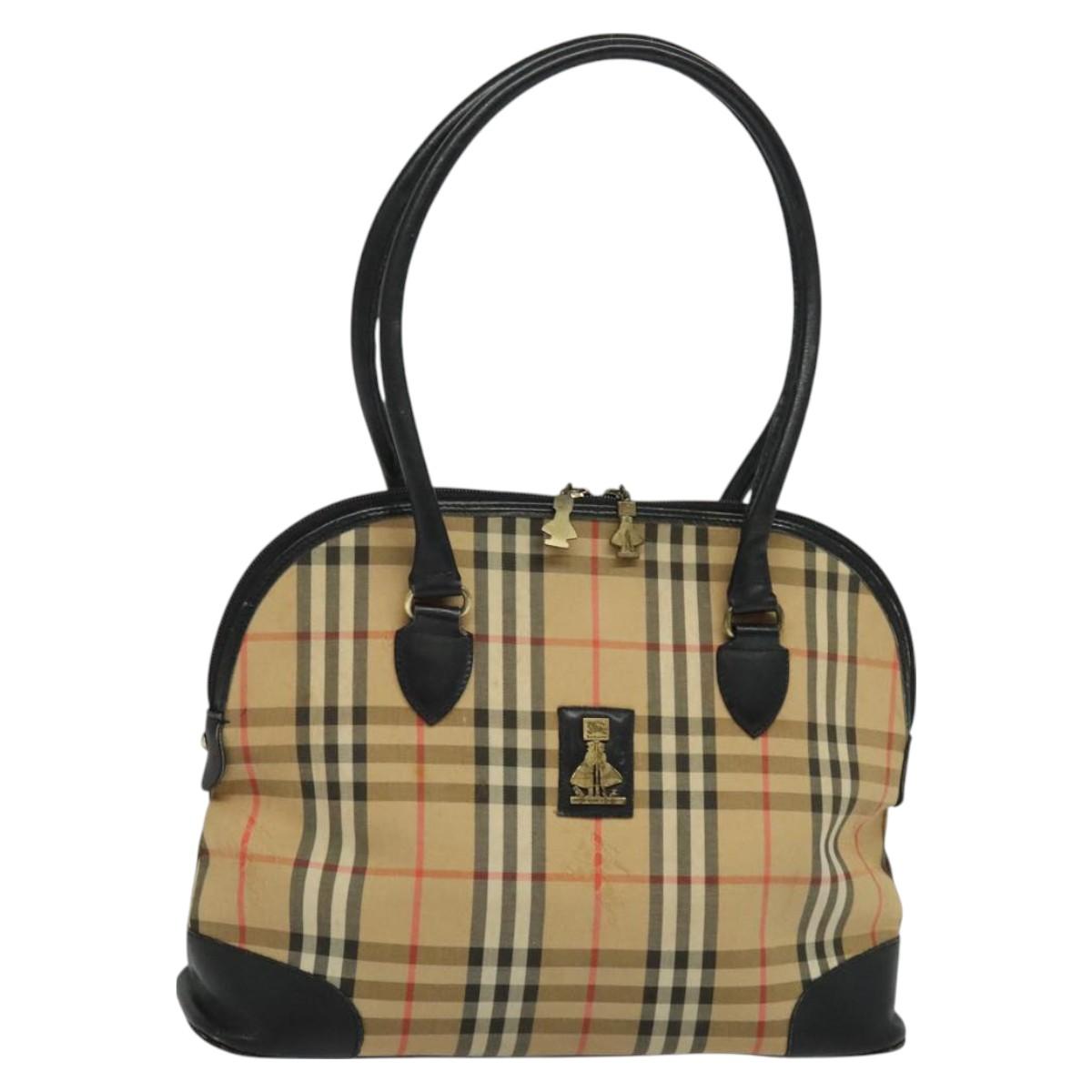 Burberrys Nova Check Tote Bag Canvas Beige Gold Auth BD686