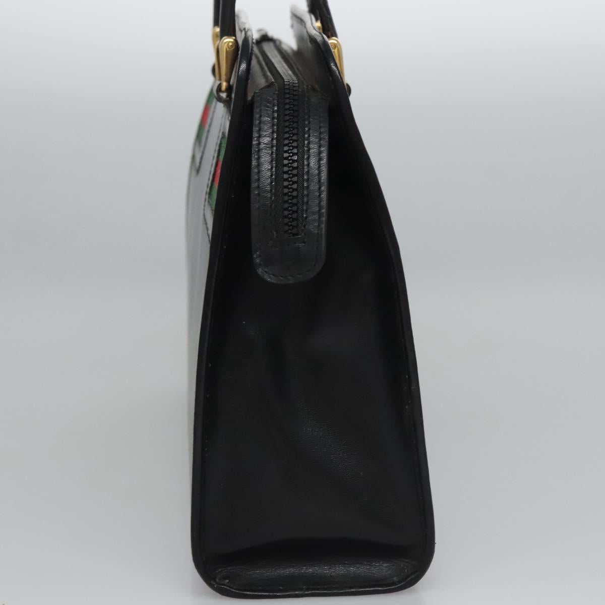 GUCCI Web Sherry Line Hand Bag Leather Black Red Green Auth BD702
