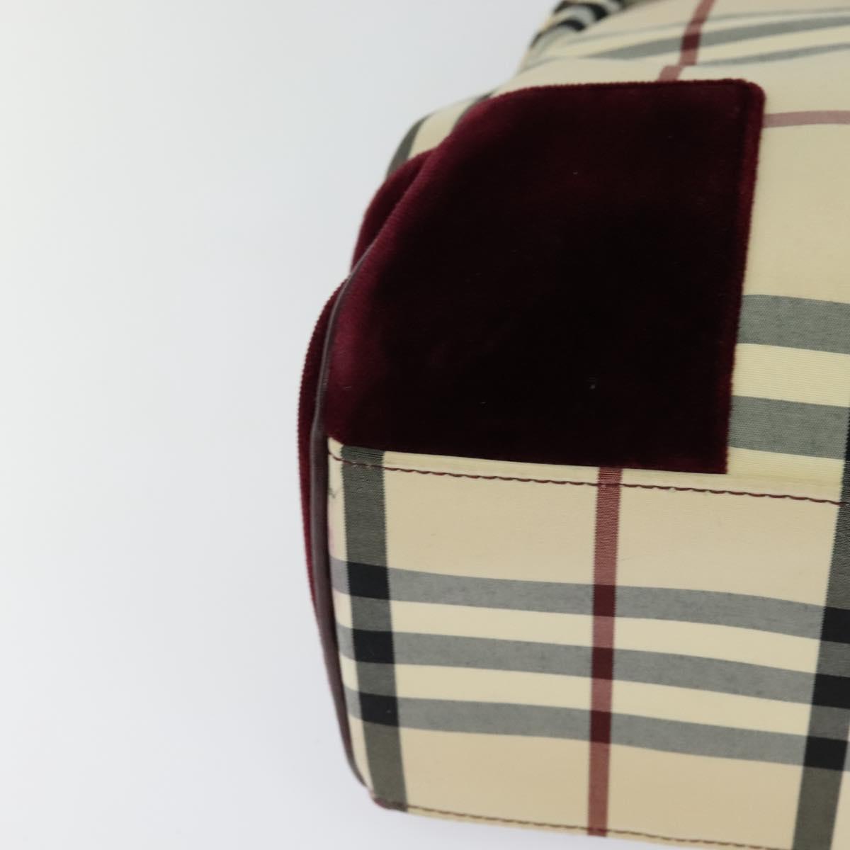 BURBERRY Nova Check Hand Bag Nylon Beige Silver Auth BD724