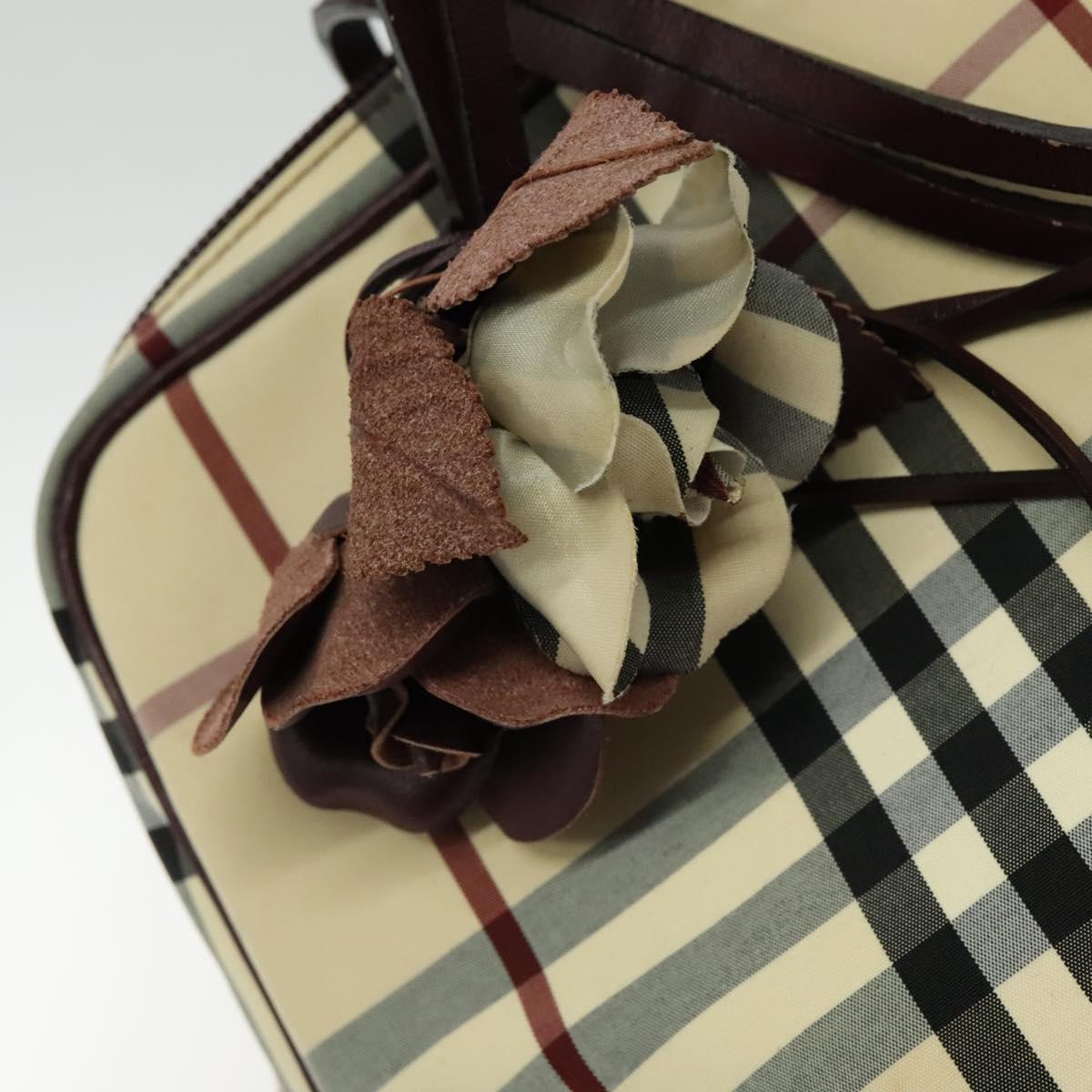 BURBERRY Nova Check Hand Bag Nylon Beige Silver Auth BD724