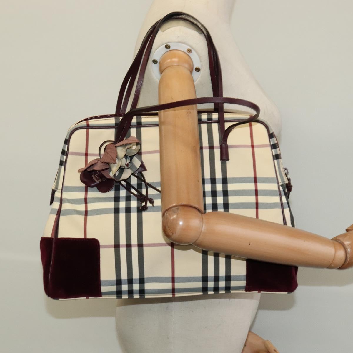 BURBERRY Nova Check Hand Bag Nylon Beige Silver Auth BD724