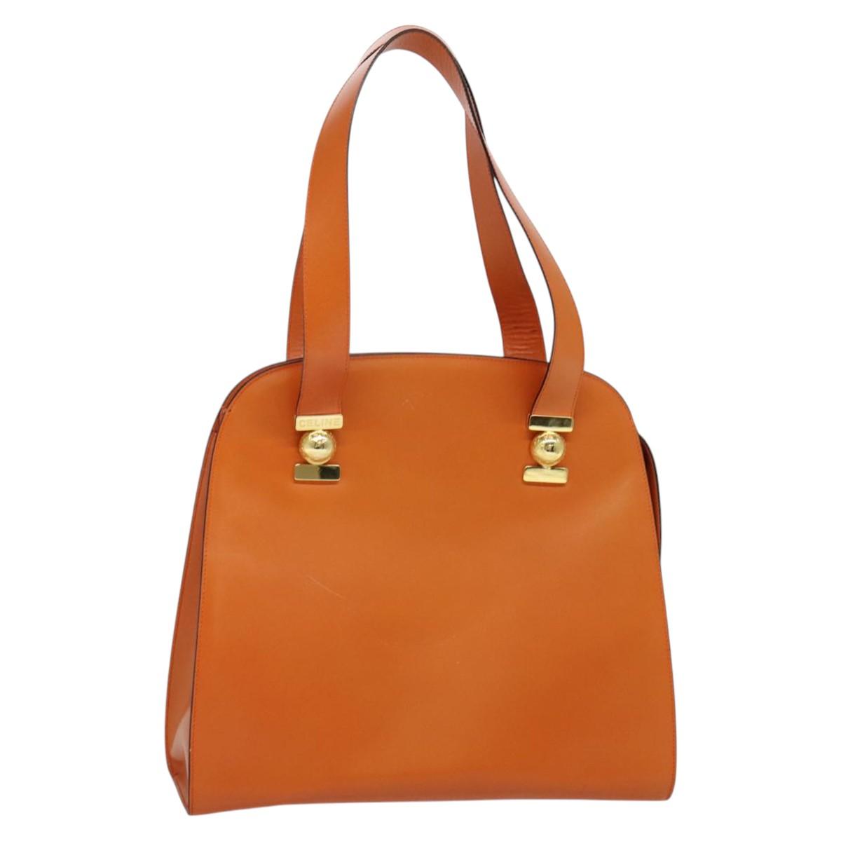 CELINE Tote Bag Leather Gold Orange Auth BD725V