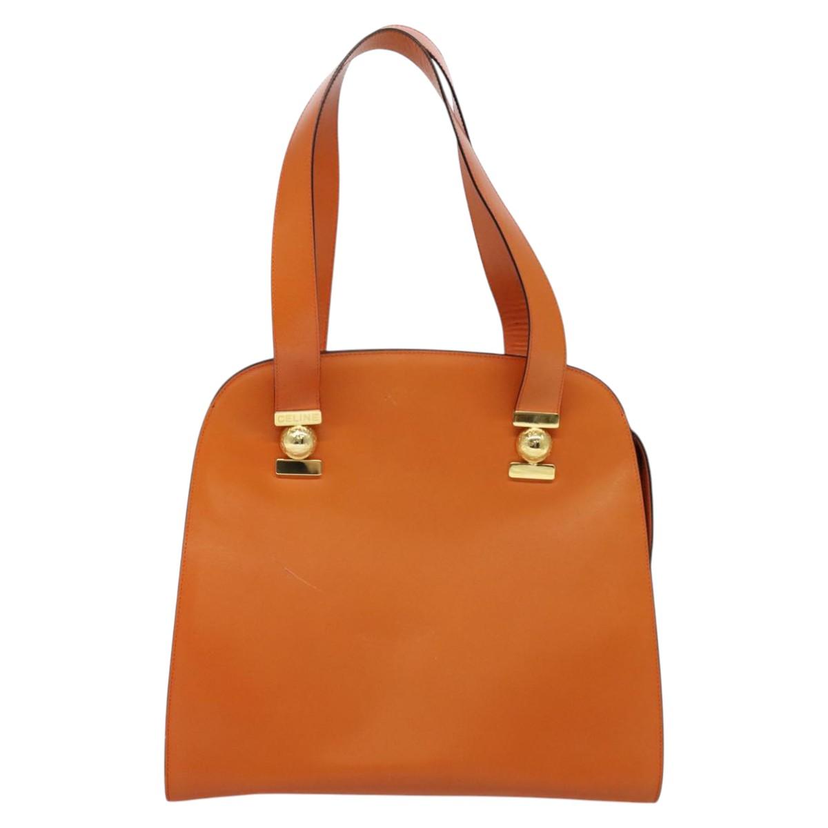 CELINE Tote Bag Leather Gold Orange Auth BD725V