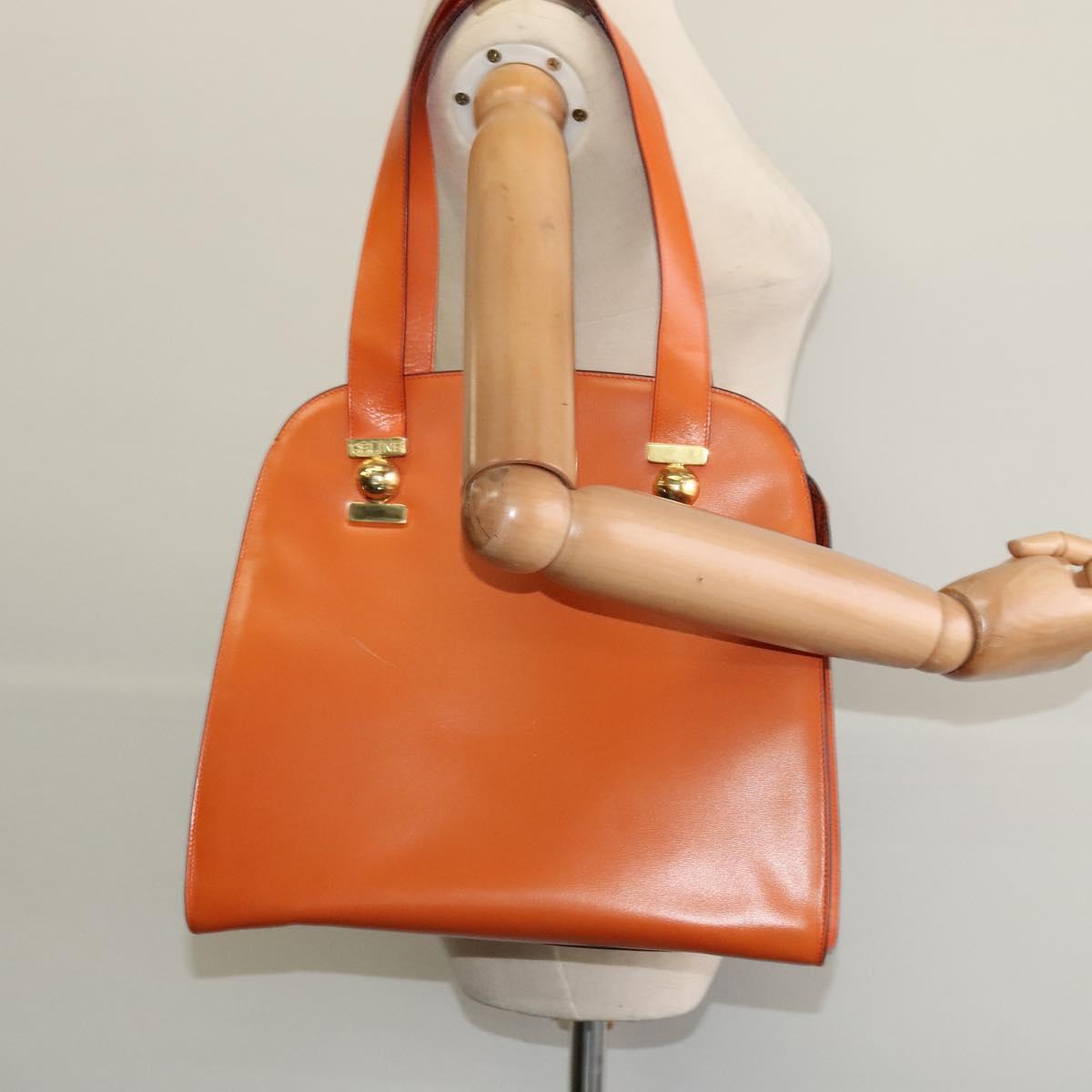 CELINE Tote Bag Leather Gold Orange Auth BD725V
