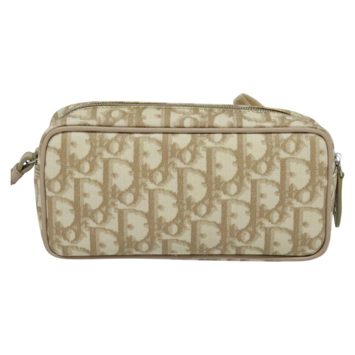 Christian Dior Romantic Pouch PVC Leather Beige Auth BD735