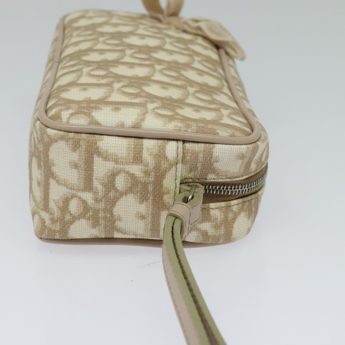 Christian Dior Romantic Pouch PVC Leather Beige Auth BD735