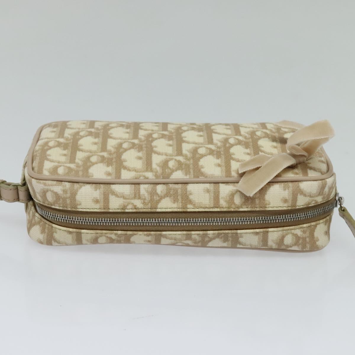 Christian Dior Romantic Pouch PVC Leather Beige Auth BD735