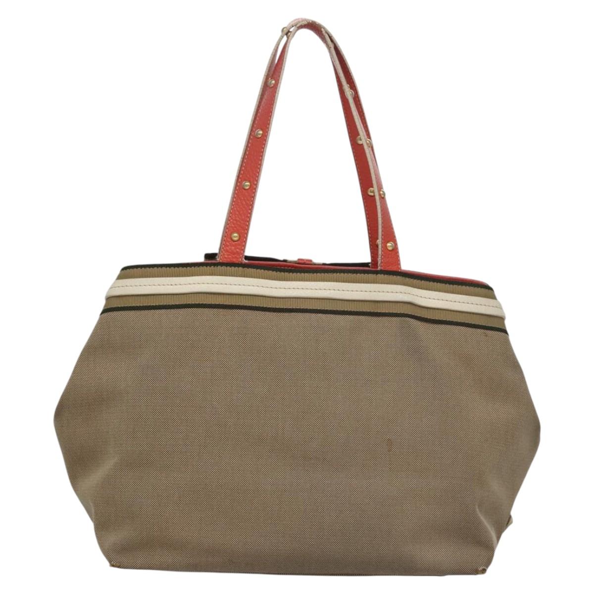 PRADA Tote Bag Canvas Beige Auth BD737