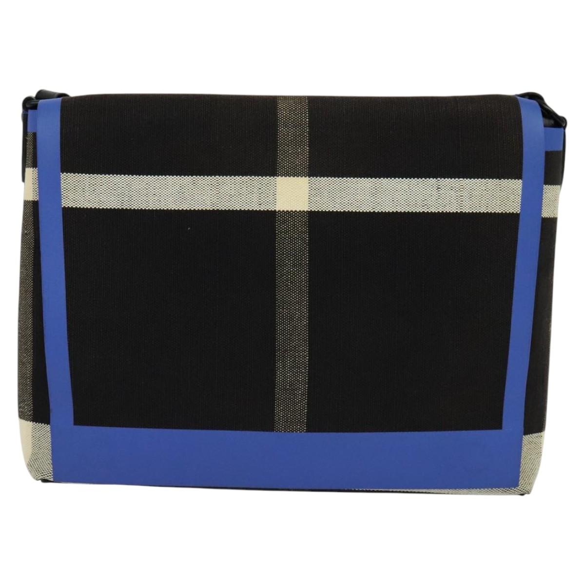 BURBERRY Shoulder Bag Canvas Black Blue Auth BD741V