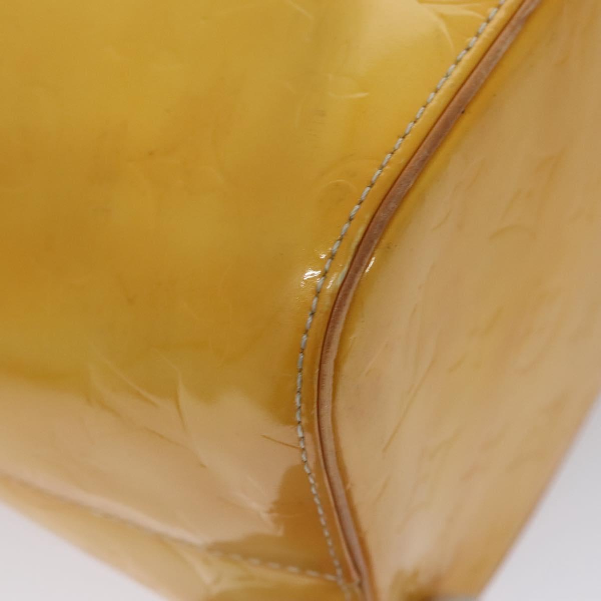 LOUIS VUITTON Monogram Vernis Houston Hand Bag Lime Yellow M91055 LV Auth BD751