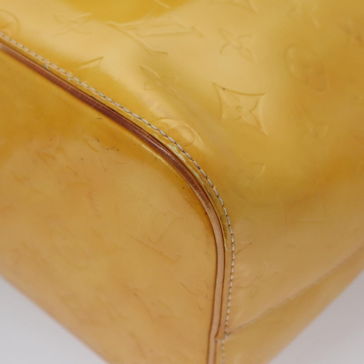 LOUIS VUITTON Monogram Vernis Houston Hand Bag Lime Yellow M91055 LV Auth BD751