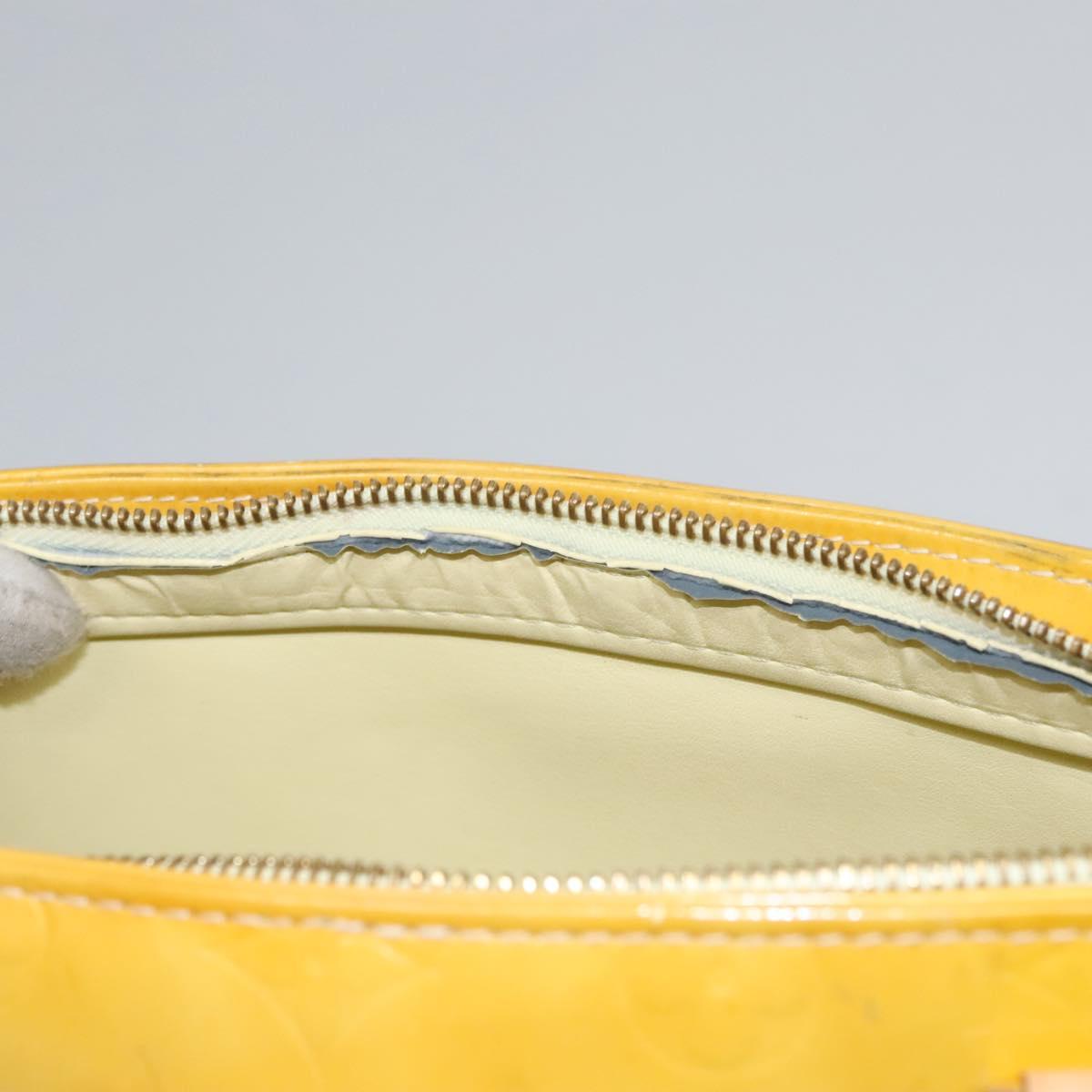 LOUIS VUITTON Monogram Vernis Houston Hand Bag Lime Yellow M91055 LV Auth BD751
