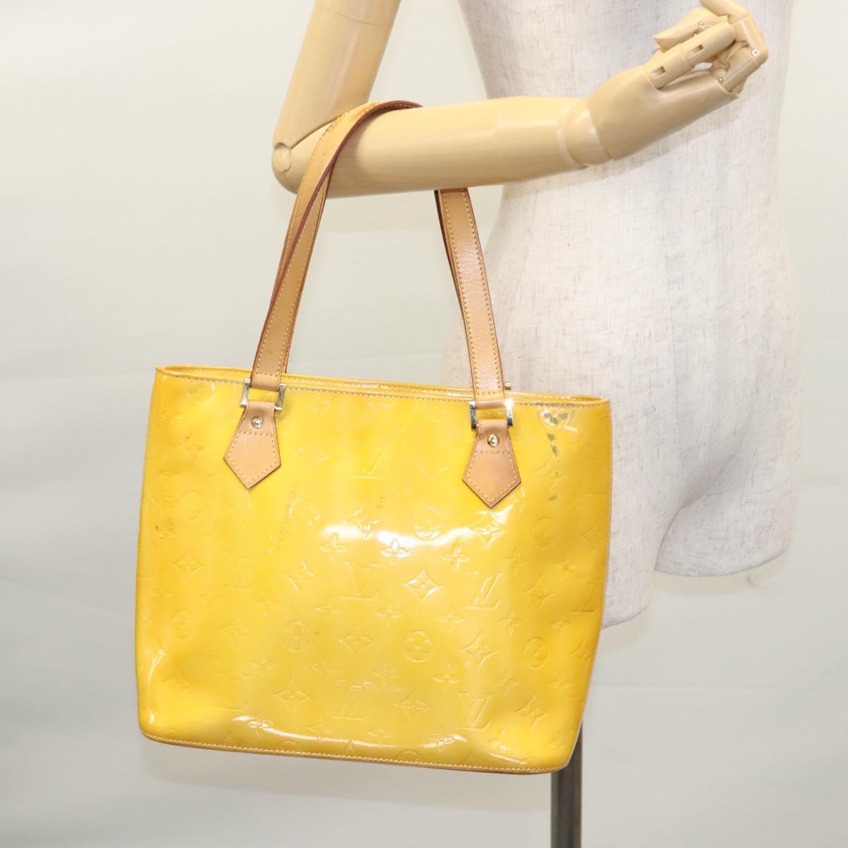 LOUIS VUITTON Monogram Vernis Houston Hand Bag Lime Yellow M91055 LV Auth BD751