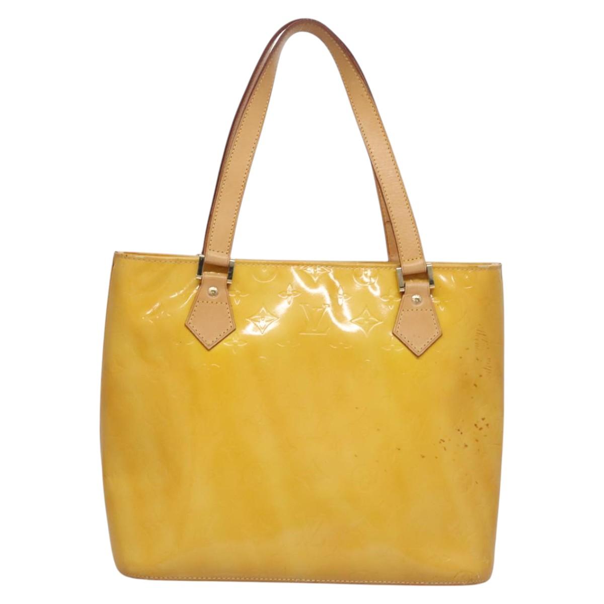 LOUIS VUITTON Monogram Vernis Houston Hand Bag Lime Yellow M91055 LV Auth BD751