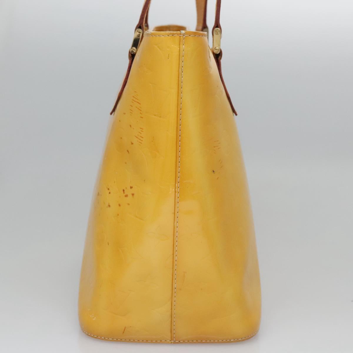 LOUIS VUITTON Monogram Vernis Houston Hand Bag Lime Yellow M91055 LV Auth BD751