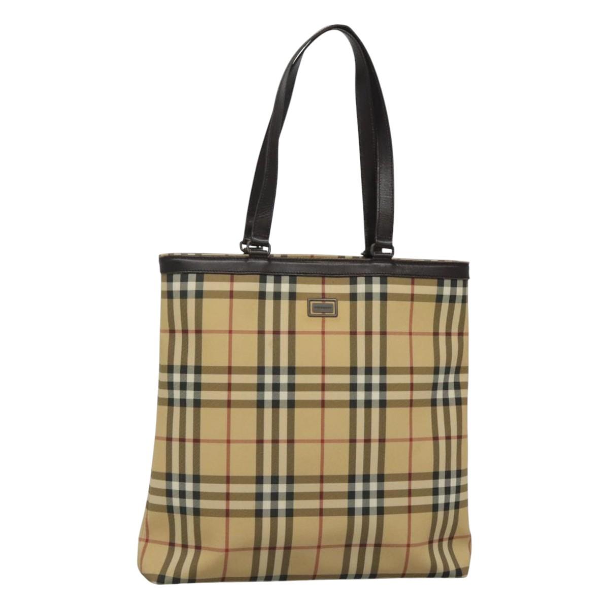 BURBERRY Nova Check Tote Bag PVC Beige Brown Auth BD761