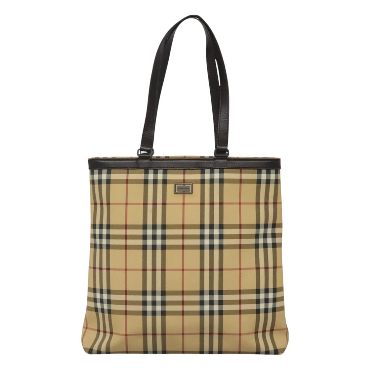 BURBERRY Nova Check Tote Bag PVC Beige Brown Auth BD761