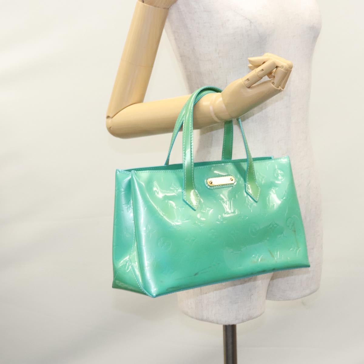 LOUIS VUITTON Monogram Vernis Wilshire PM Hand Bag Blue Lagon M91724 Auth BD768