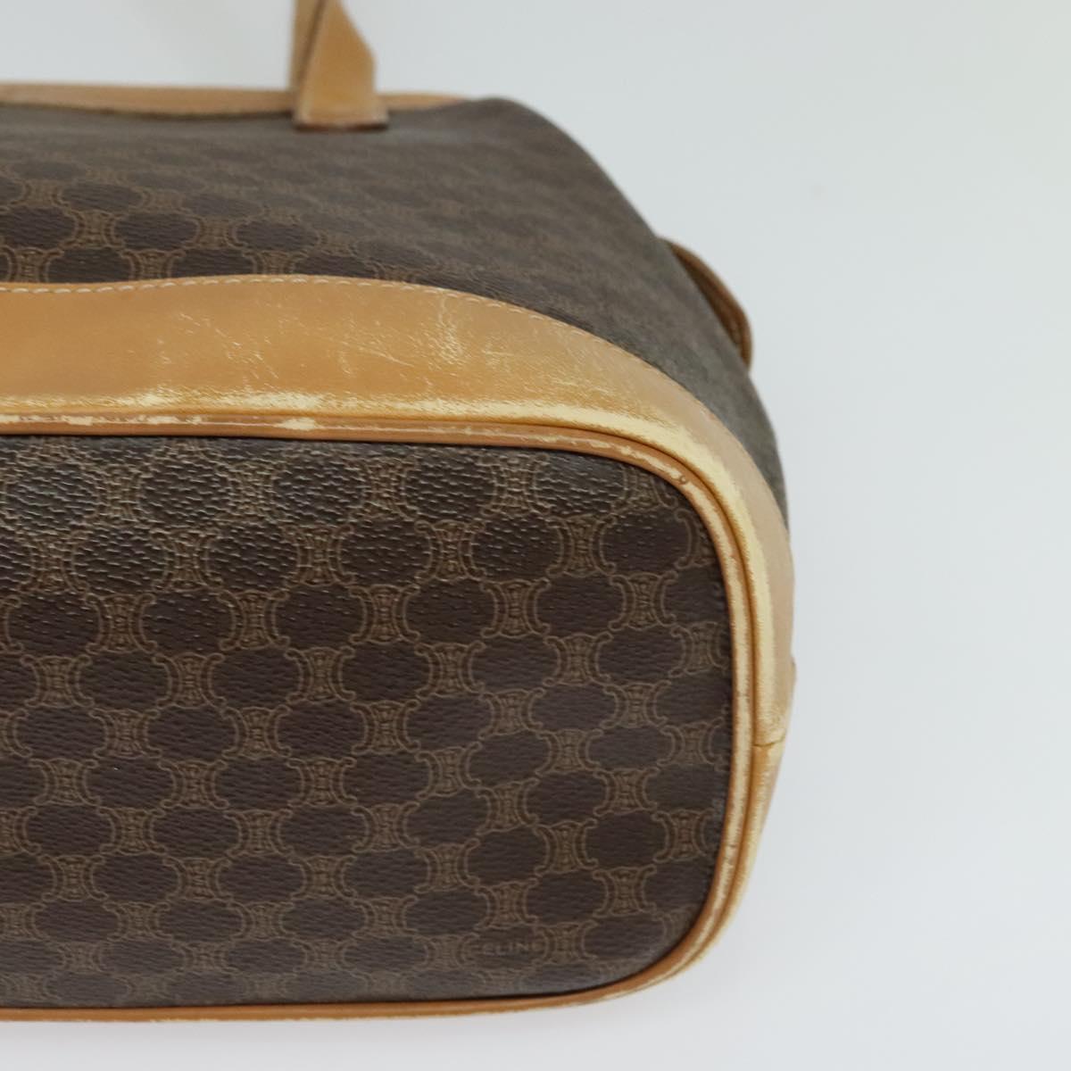 CELINE Macadam Canvas Cicada Shoulder Bag PVC Leather Brown Gold Auth BD771